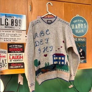 Woolrich Light Gray Sweater with Alphabet and Scenic Design